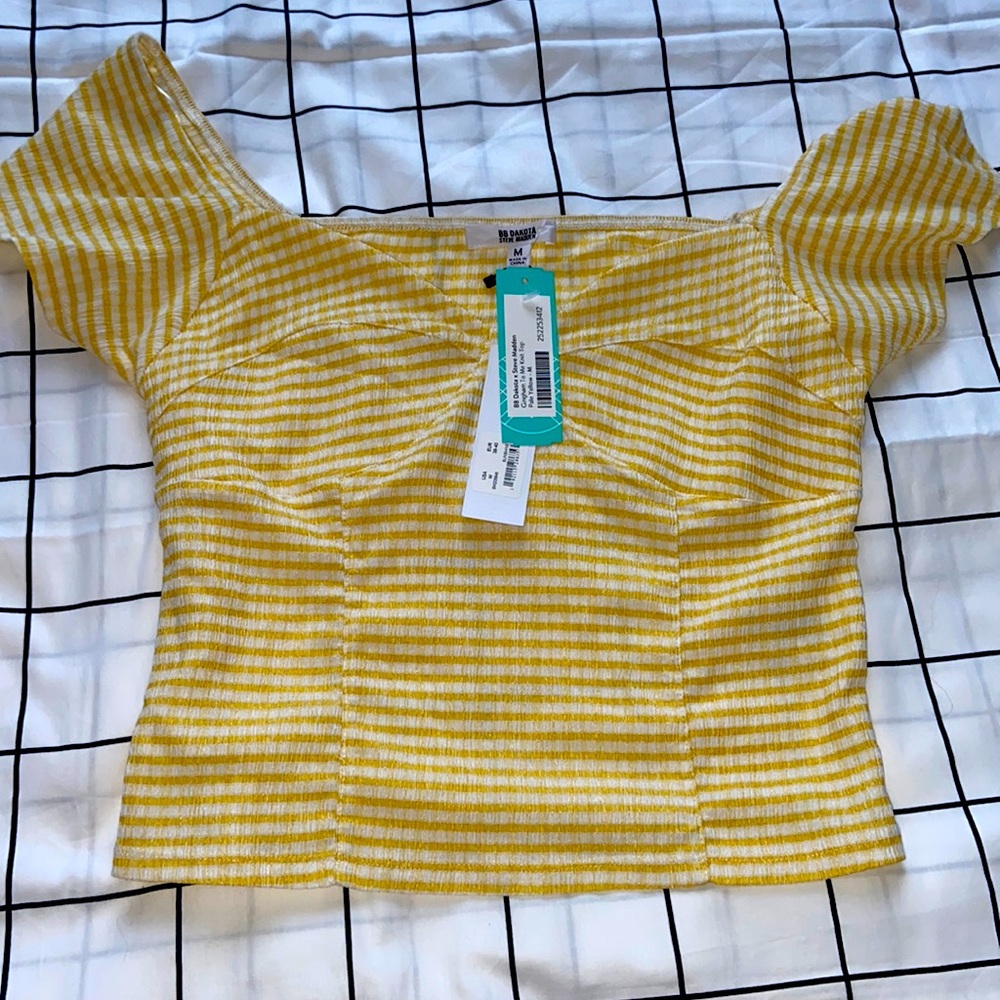 NEW BB Dakota x Steve Madden Gingham To Me Knit Top- Pale Yellow